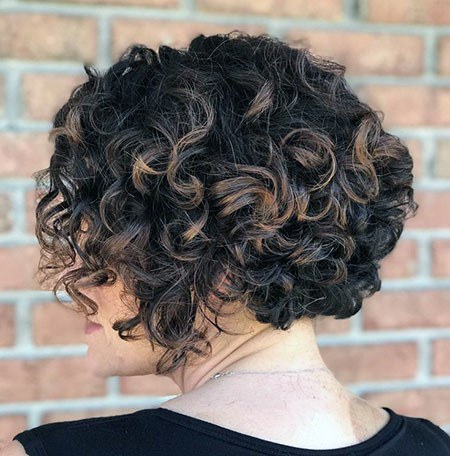 Woman With Highlighted Curly Bob Hairstyle Off Neck Perfection