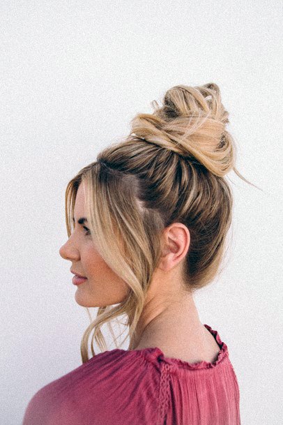 Woman With Long Length Hair Elegant Swept Up Top Knot Hairstyles