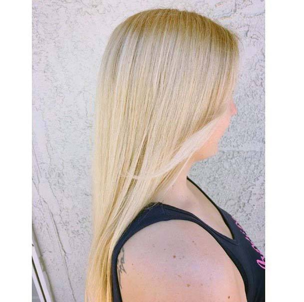 Woman With Long Light Blonde Hair Side Part Straight Cut For Summer
