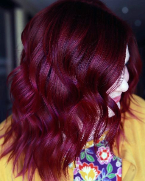 Woman With Medium Length Deep Red Hair Pretty Wavy Curls