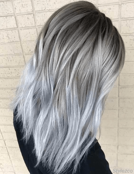 Woman With Multi Grey Colored Vibrant Sexy Long Wavy Hairstyle