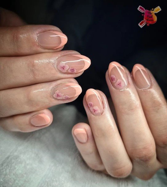 Woman With Peach And Pink Nail