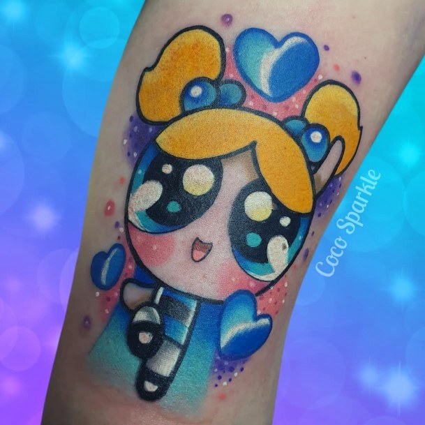 Woman With Powerpuff Girls Bubbles Tattoo