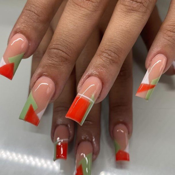 Woman With Red And Green Nail