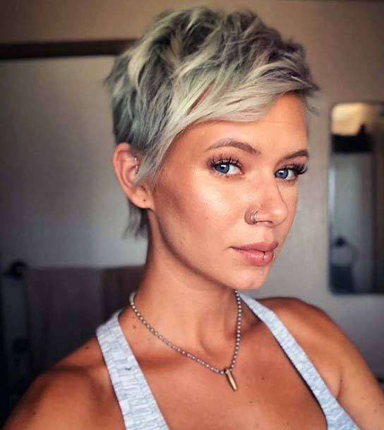 Woman With Sexy Short Blonde Hairstyle Hassle Free Textured Cut