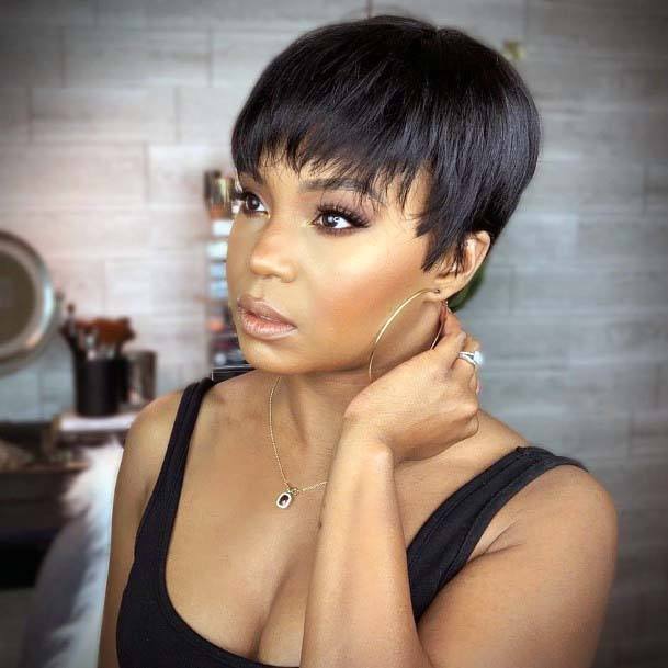 Woman With Short Black Hairstyle Hassle Free Trendy Cut Bangs