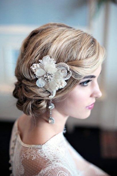 Woman With Wedding Hairstyle Secured With Large Barrette