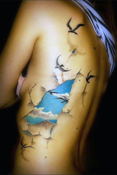 Women 3D Skin Wrap Torn Tattoo