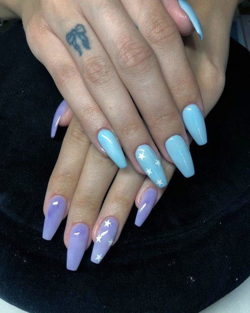 Women Blue And Purple Star Nails Gorgeous Ideas