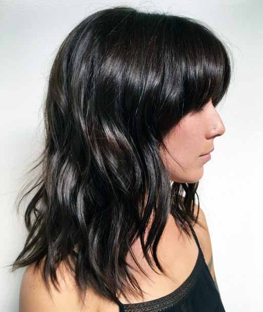 Women Hairstyles Dark Chocolate Hair With Full Bangs