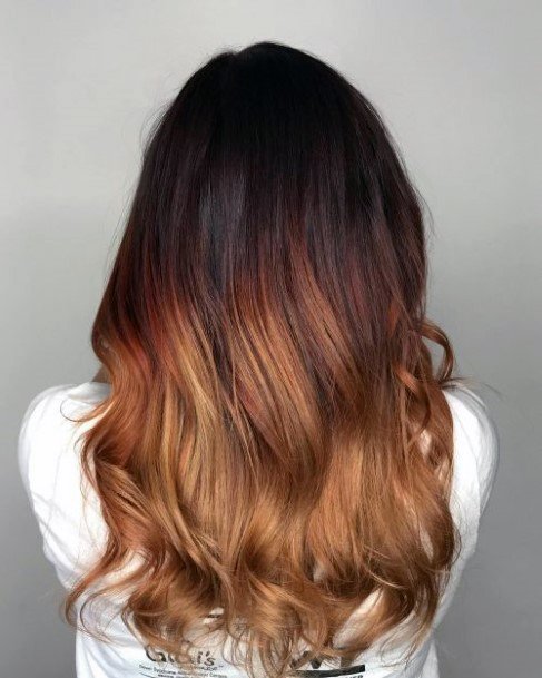 Women Ombre Hairstyle Dark Brown Auburn Honey Blonde