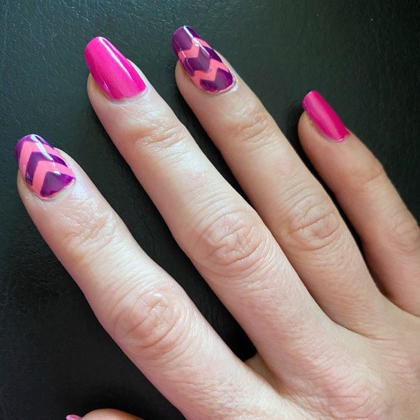 Women Pink Purple Zig Zag Design Nail Inspiration