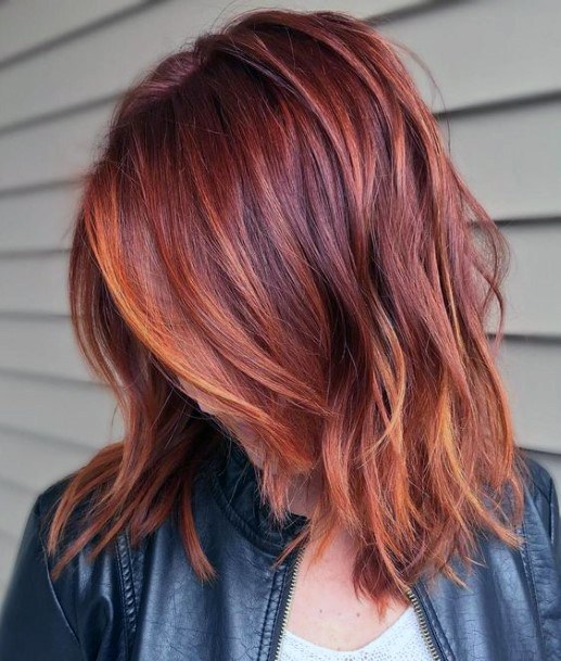 Women Red Airy Hair With Layers And Slight Wave