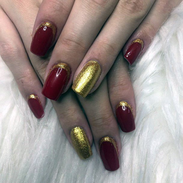 Women Red Gold Nail Designs