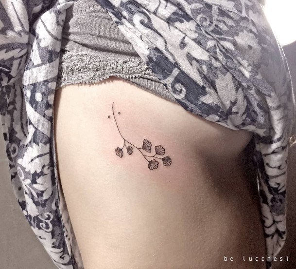 Women Thigh Small Plant Tattoo