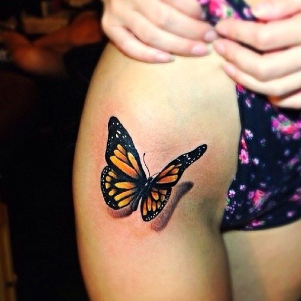 Women Thighs Fluttering Butterfly Tattoo