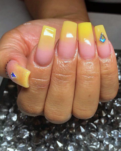 Women Yellow Ombre Nails