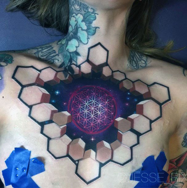 Womens 3D Bricks And Purple Mandala Tattoo Design