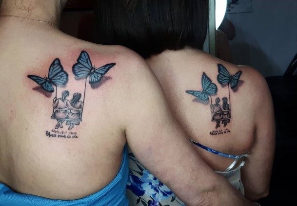 Womens 3D Butterfly And Swing Tattoo For Best Friends On Back