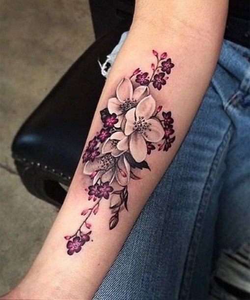 Womens 3D Purple Flower Tattoo