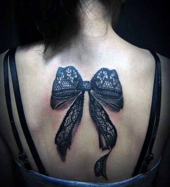 Womens 3D Ribbon Bow Tattoo