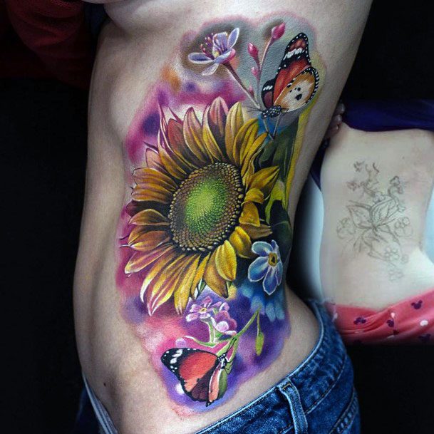 Womens 3D Sunflower Tattoo Torso