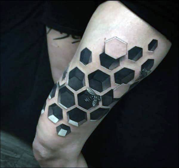 Womens 3D Hexagon Bricks Tattoo Art