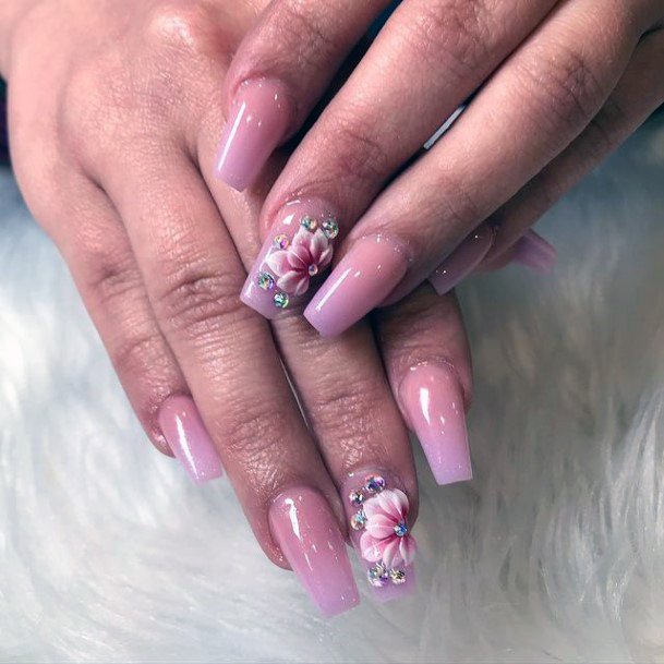 Womens 3d Flowers Blush Pink Nails