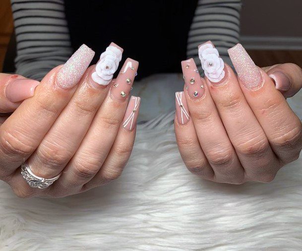 Womens 3d Flowers Square Nails