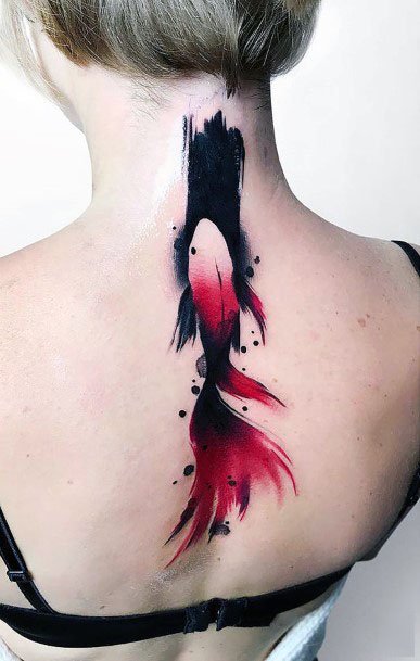Womens Abstract Red Black Tattoo Spine