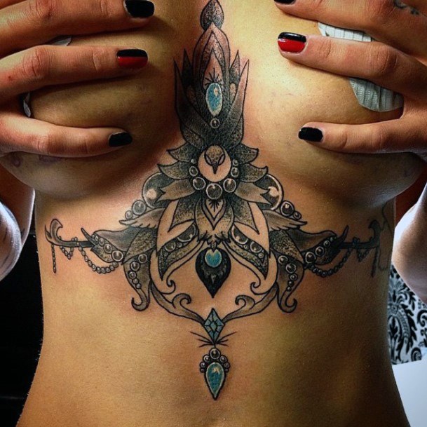 Womens Adorned Underboob Tattoo