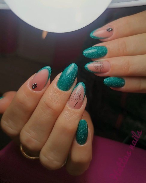 Womens Almond French Girly Nail Designs