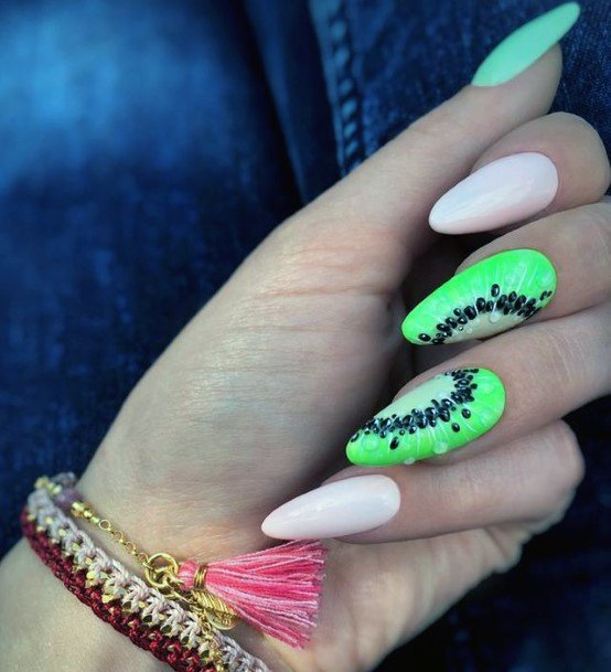 Womens Almond Kiwi Nails