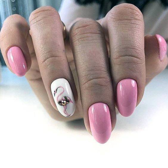 Womens Almond Shaped Flamingo Nails