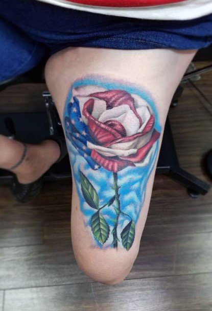 Womens American Flag Rose Tattoo