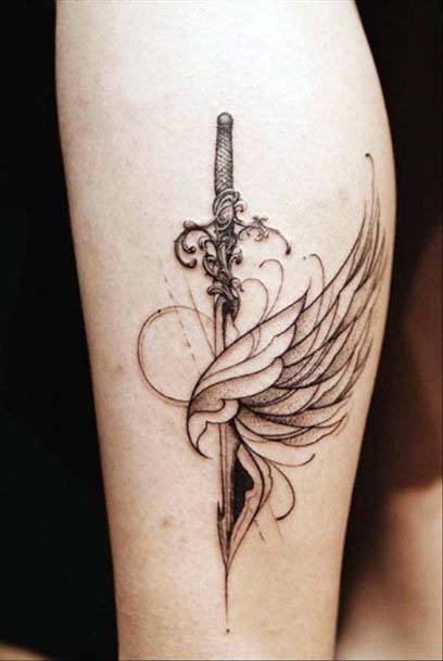 Womens Angel With Spear Tattoo