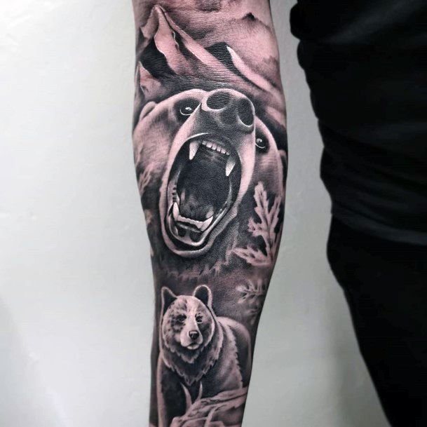 Womens Angry Grey Bears Tattoo Full Sleeves Ultra Realistic