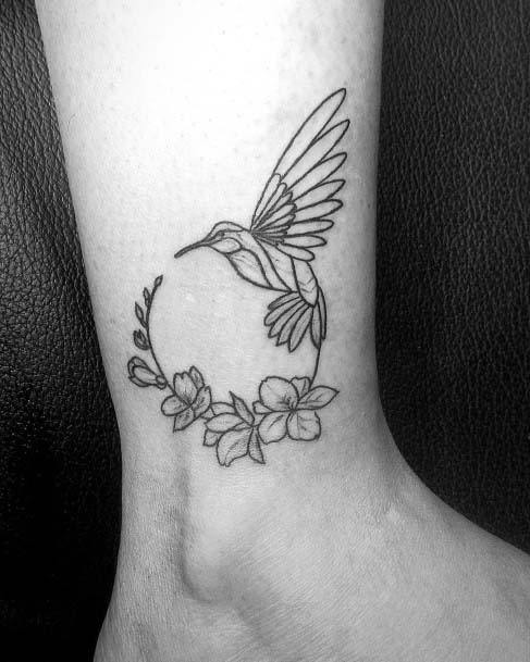 Womens Ankle Bird And Florals Tattoo