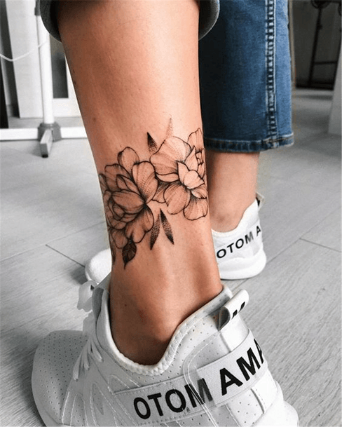 Womens Ankle Black Bloom Tattoo