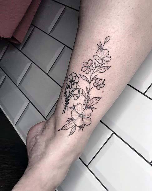 Womens Ankle Black Blooms Tattoo