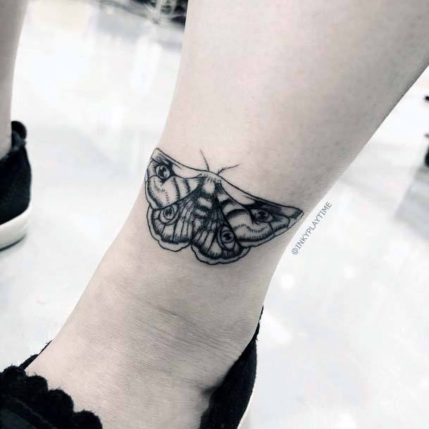 Womens Ankle Black Butterfly Tattoo