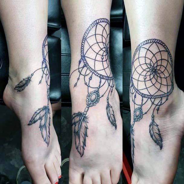 Womens Ankle Dream Catcher Tattoo