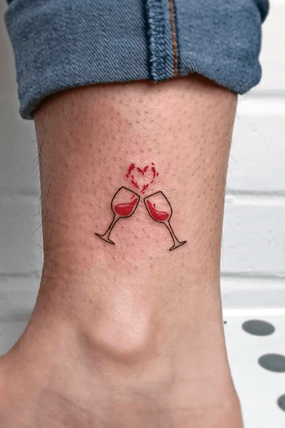 Womens Ankle Duo Of Red Wine Glasses Tattoo Cute Small