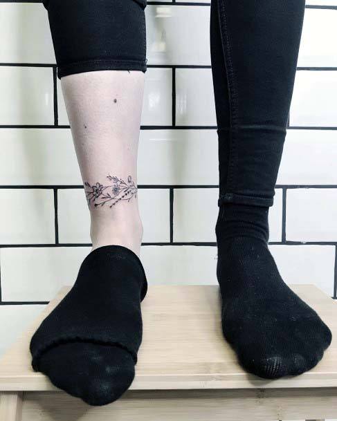 Womens Ankle Floral Band Tattoo