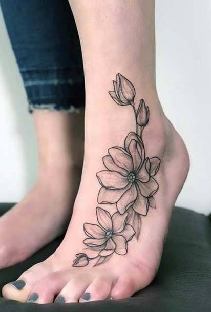 Womens Ankle Floral Tattoo