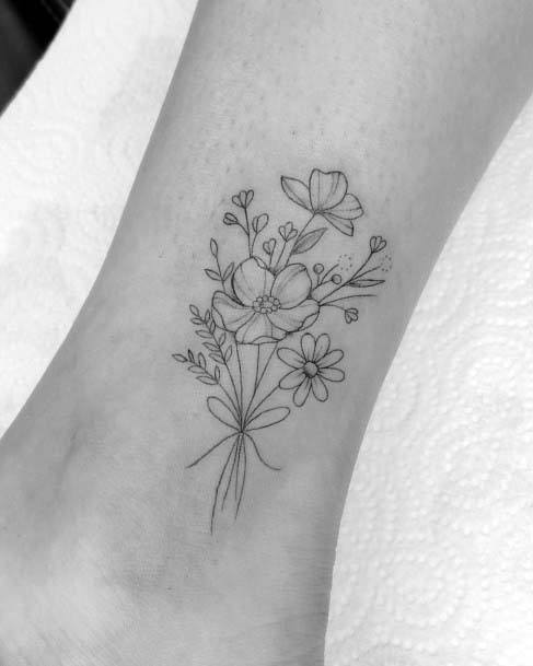 Womens Ankle Flower Bunch Tattoo