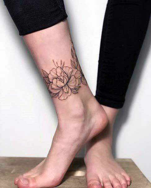 Womens Ankle Flower Tattoo