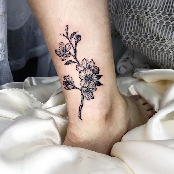 Womens Ankle Grey Cherry Blossom Tattoo