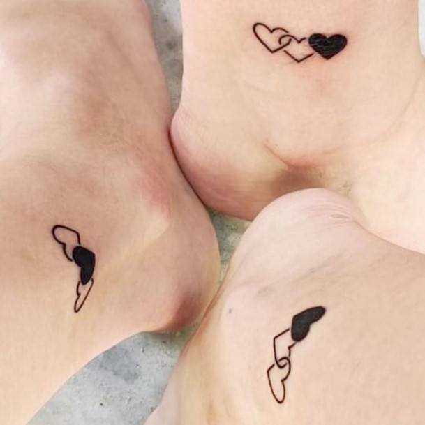 Womens Ankle Matching Three Hearts Tattoo