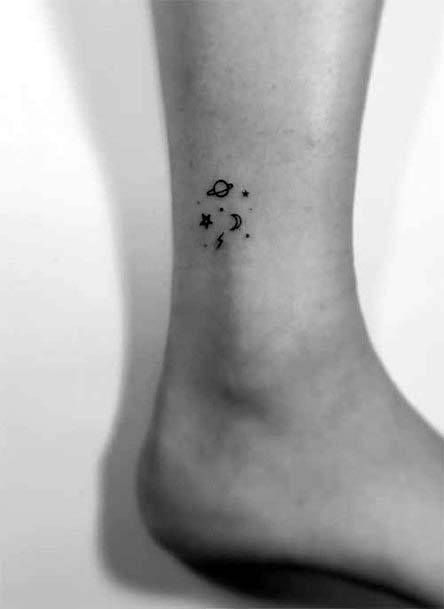 Womens Ankle Planets Tattoo